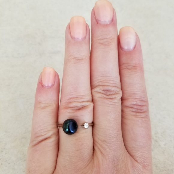 8mm Freshwater Black Pearl Open Design Ring - Picture 6 of 7